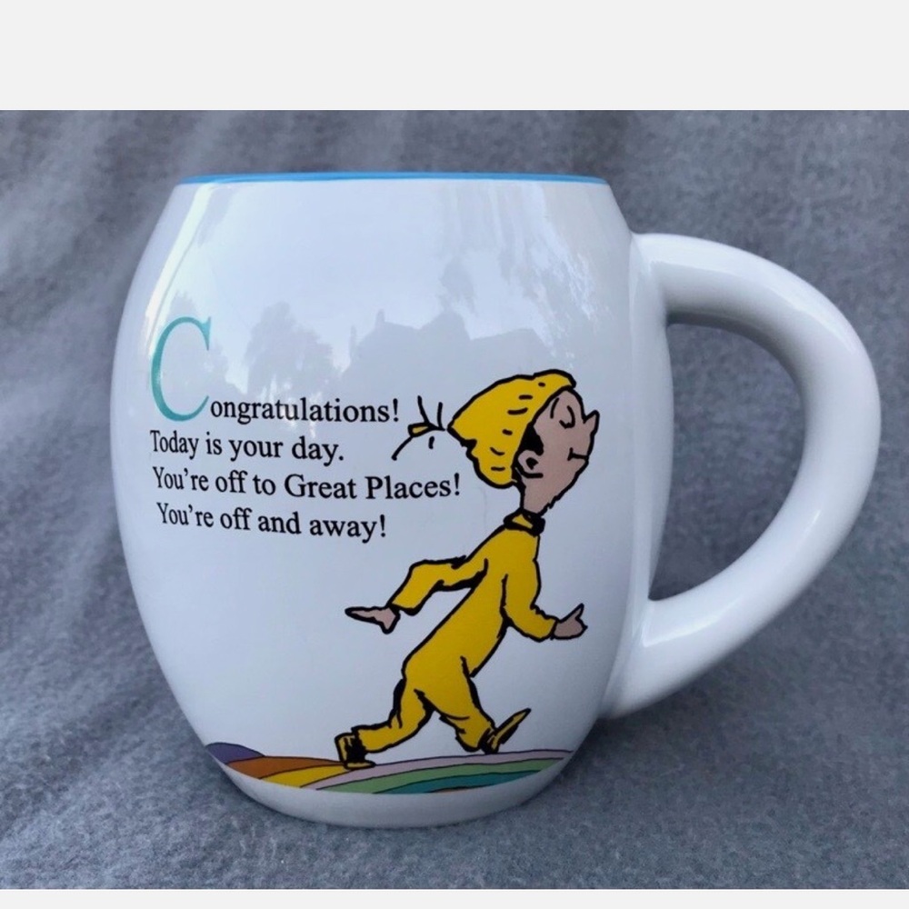Dr. Seuss 18 oz Congratulations Today is Your Day Mug 2018 White & Blue